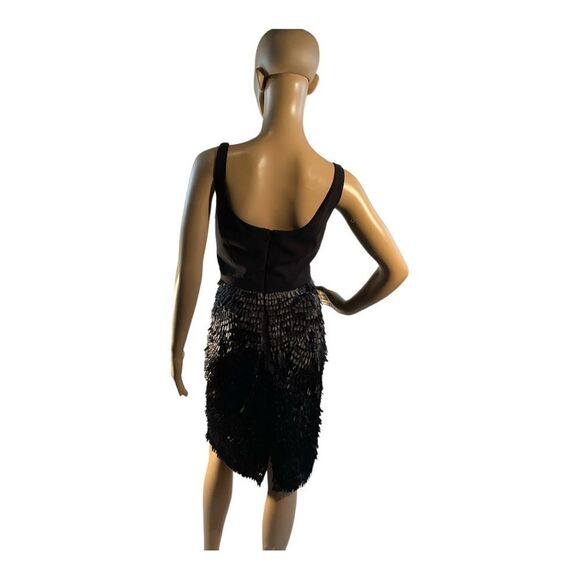 Carmen Marc Valvo Women’s Black knee Sleeve  Fringes Dress Size 6 - Picture 5 of 16
